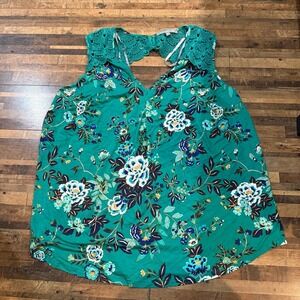 Daniel‎ Rainn Floral Lace Tank Top Sleeveless Green Casual Blouse 2X